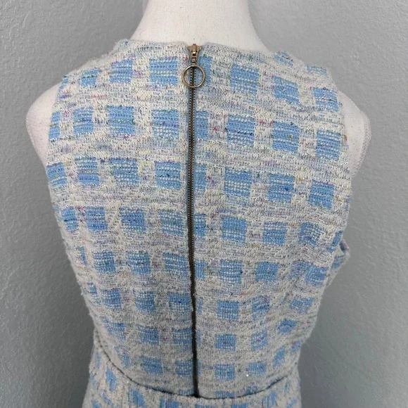 Taylor Womens Blue White Tweed Checkered Belted Sleeveless Shift Dress Size 10 - Picture 4 of 8